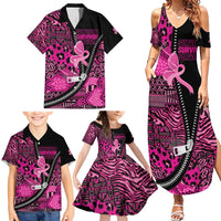 Pink Ribbon Animals Skin African Mixed Family Matching Summer Maxi Dress and Hawaiian Shirt Zipper Stylized - Wonder Print Shop