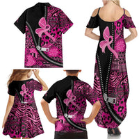 Pink Ribbon Animals Skin African Mixed Family Matching Summer Maxi Dress and Hawaiian Shirt Zipper Stylized - Wonder Print Shop