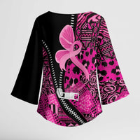 Pink Ribbon Animals Skin African Mixed Kimono Sleeve Blouse Zipper Stylized - Wonder Print Shop