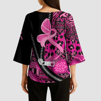Pink Ribbon Animals Skin African Mixed Kimono Sleeve Blouse Zipper Stylized - Wonder Print Shop