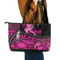 Pink Ribbon Animals Skin African Mixed Leather Tote Bag Zipper Stylized - Wonder Print Shop