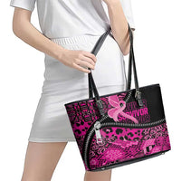 Pink Ribbon Animals Skin African Mixed Leather Tote Bag Zipper Stylized - Wonder Print Shop