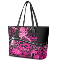 Pink Ribbon Animals Skin African Mixed Leather Tote Bag Zipper Stylized - Wonder Print Shop