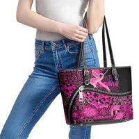 Pink Ribbon Animals Skin African Mixed Leather Tote Bag Zipper Stylized - Wonder Print Shop