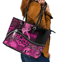 Pink Ribbon Animals Skin African Mixed Leather Tote Bag Zipper Stylized - Wonder Print Shop