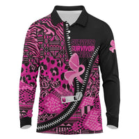 Pink Ribbon Animals Skin African Mixed Long Sleeve Polo Shirt Zipper Stylized - Wonder Print Shop