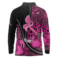 Pink Ribbon Animals Skin African Mixed Long Sleeve Polo Shirt Zipper Stylized - Wonder Print Shop