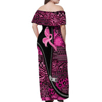 Pink Ribbon Animals Skin African Mixed Off Shoulder Maxi Dress Zipper Stylized - Wonder Print Shop