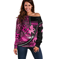 Pink Ribbon Animals Skin African Mixed Off Shoulder Sweater Zipper Stylized - Wonder Print Shop