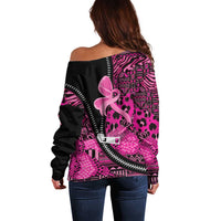 Pink Ribbon Animals Skin African Mixed Off Shoulder Sweater Zipper Stylized - Wonder Print Shop