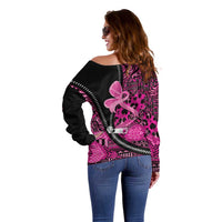Pink Ribbon Animals Skin African Mixed Off Shoulder Sweater Zipper Stylized - Wonder Print Shop