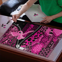 Pink Ribbon Animals Skin African Mixed Puzzle Zipper Stylized - Wonder Print Shop