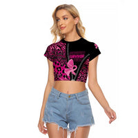 Pink Ribbon Animals Skin African Mixed Raglan Cropped T Shirt Zipper Stylized - Wonder Print Shop