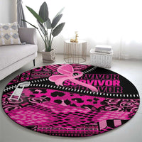 Pink Ribbon Animals Skin African Mixed Round Carpet Zipper Stylized - Wonder Print Shop
