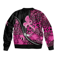 Pink Ribbon Animals Skin African Mixed Sleeve Zip Bomber Jacket Zipper Stylized - Wonder Print Shop