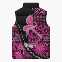 Pink Ribbon Animals Skin African Mixed Sleeveless Puffer Jacket Zipper Stylized - Wonder Print Shop