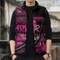 Pink Ribbon Animals Skin African Mixed Sleeveless Puffer Jacket Zipper Stylized - Wonder Print Shop