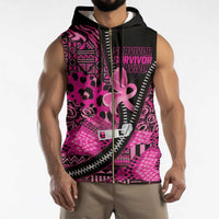 Pink Ribbon Animals Skin African Mixed Sleeveless Zip Hoodie Zipper Stylized - Wonder Print Shop