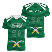 Personalized Saudi Arabia Women V-Neck T-Shirt Happy National Day