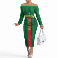 Personalized Turkmenistan Off The Shoulder Long Sleeve Dress Happy Independence Day