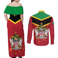 St Kitts and Nevis 42nd Independence Day Couples Matching Off Shoulder Maxi Dress and Long Sleeve Button Shirt Country Above Self LT01