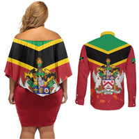 St Kitts and Nevis 42nd Independence Day Couples Matching Off Shoulder Short Dress and Long Sleeve Button Shirt Country Above Self LT01