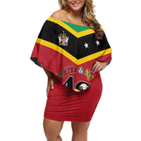 St Kitts and Nevis 42nd Independence Day Family Matching Off Shoulder Short Dress and Hawaiian Shirt Country Above Self LT01