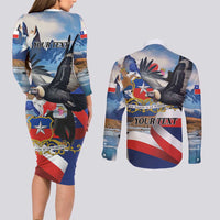 Personalized Chile Independence Day 18th September Couples Matching Long Sleeve Bodycon Dress and Long Sleeve Button Shirt Andean Condor Flying - Wonder Print Shop