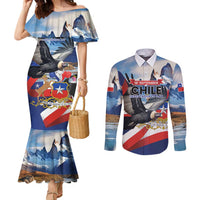 Personalized Chile Independence Day 18th September Couples Matching Mermaid Dress and Long Sleeve Button Shirt Andean Condor Flying - Wonder Print Shop