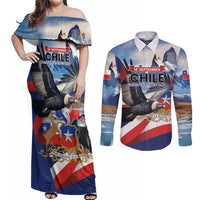 Personalized Chile Independence Day 18th September Couples Matching Off Shoulder Maxi Dress and Long Sleeve Button Shirt Andean Condor Flying - Wonder Print Shop