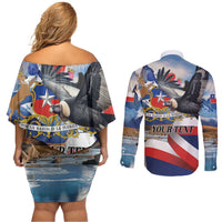 Personalized Chile Independence Day 18th September Couples Matching Off Shoulder Short Dress and Long Sleeve Button Shirt Andean Condor Flying - Wonder Print Shop