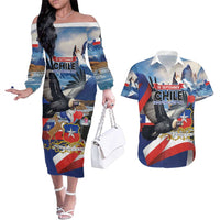 Personalized Chile Independence Day 18th September Couples Matching Off The Shoulder Long Sleeve Dress and Hawaiian Shirt Andean Condor Flying - Wonder Print Shop