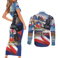 Personalized Chile Independence Day 18th September Couples Matching Short Sleeve Bodycon Dress and Long Sleeve Button Shirt Andean Condor Flying - Wonder Print Shop