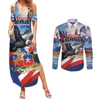 Personalized Chile Independence Day 18th September Couples Matching Summer Maxi Dress and Long Sleeve Button Shirt Andean Condor Flying - Wonder Print Shop