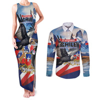 Personalized Chile Independence Day 18th September Couples Matching Tank Maxi Dress and Long Sleeve Button Shirt Andean Condor Flying - Wonder Print Shop