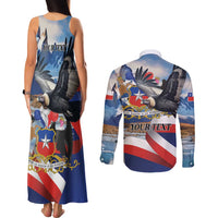 Personalized Chile Independence Day 18th September Couples Matching Tank Maxi Dress and Long Sleeve Button Shirt Andean Condor Flying - Wonder Print Shop