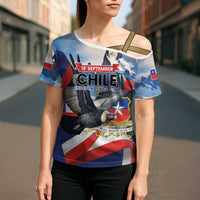 Personalized Chile Independence Day 18th September Cross Shoulder Shirt Andean Condor Flying - Wonder Print Shop