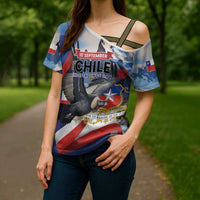 Personalized Chile Independence Day 18th September Cross Shoulder Shirt Andean Condor Flying - Wonder Print Shop