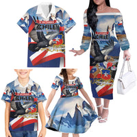 Personalized Chile Independence Day 18th September Family Matching Off The Shoulder Long Sleeve Dress and Hawaiian Shirt Andean Condor Flying - Wonder Print Shop