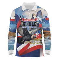 Personalized Chile Independence Day 18th September Long Sleeve Polo Shirt Andean Condor Flying - Wonder Print Shop
