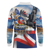 Personalized Chile Independence Day 18th September Long Sleeve Polo Shirt Andean Condor Flying - Wonder Print Shop