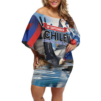 Personalized Chile Independence Day 18th September Off Shoulder Short Dress Andean Condor Flying - Wonder Print Shop