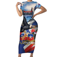 Personalized Chile Independence Day 18th September Short Sleeve Bodycon Dress Andean Condor Flying - Wonder Print Shop