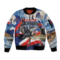 Personalized Chile Independence Day 18th September Sleeve Zip Bomber Jacket Andean Condor Flying - Wonder Print Shop