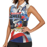 Personalized Chile Independence Day 18th September Women Sleeveless Polo Shirt Andean Condor Flying - Wonder Print Shop