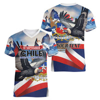 Personalized Chile Independence Day 18th September Women V-Neck T-Shirt Andean Condor Flying - Wonder Print Shop