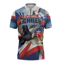 Personalized Chile Independence Day 18th September Zipper Polo Shirt Andean Condor Flying - Wonder Print Shop