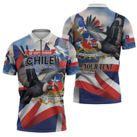 Personalized Chile Independence Day 18th September Zipper Polo Shirt Andean Condor Flying - Wonder Print Shop