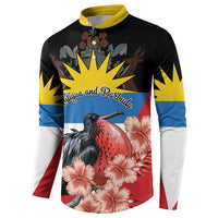 Personalized Antigua and Barbuda Button Sweatshirt Magnificent Frigatebird Hibiscus - Wonder Print Shop