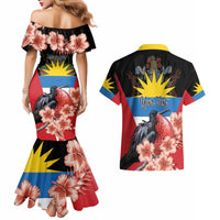 Personalized Antigua and Barbuda Couples Matching Mermaid Dress and Hawaiian Shirt Magnificent Frigatebird Hibiscus - Wonder Print Shop